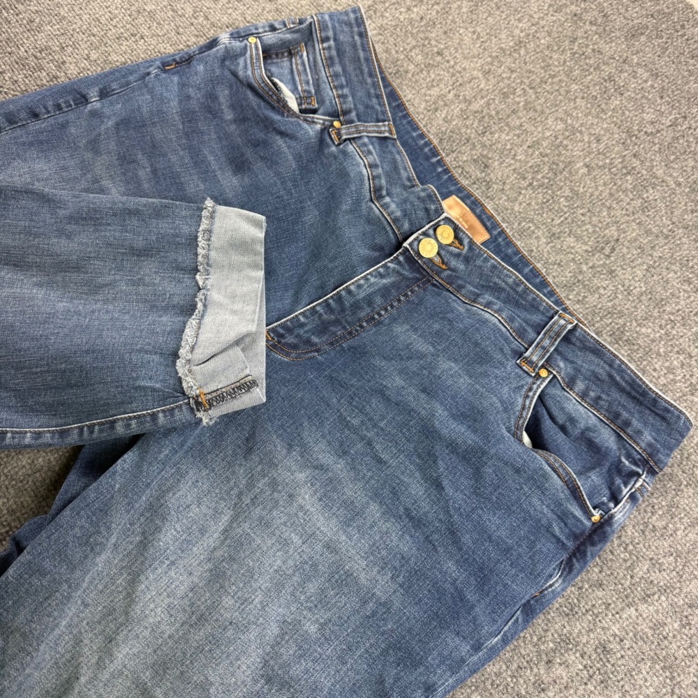 KUT from the Kloth Amy Crop Straight Leg Jeans 18W Blue Frayed Hem Women